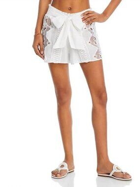 225$ Ramy Brook Emely Cover-Up Pull On Shorts Smocked Waistband Size L White